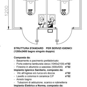 Monoblocco uso servizi - Bagno singolo doppio - 1200x2400