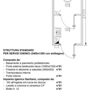 Monoblocco uso servizi con antibagno unico - 2400x2400